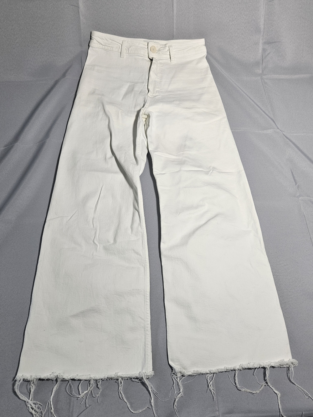 ZARA The Marine Straight High Rise Wide Leg Jeans White Coastal Nautical Size 8 - Picture 4 of 8